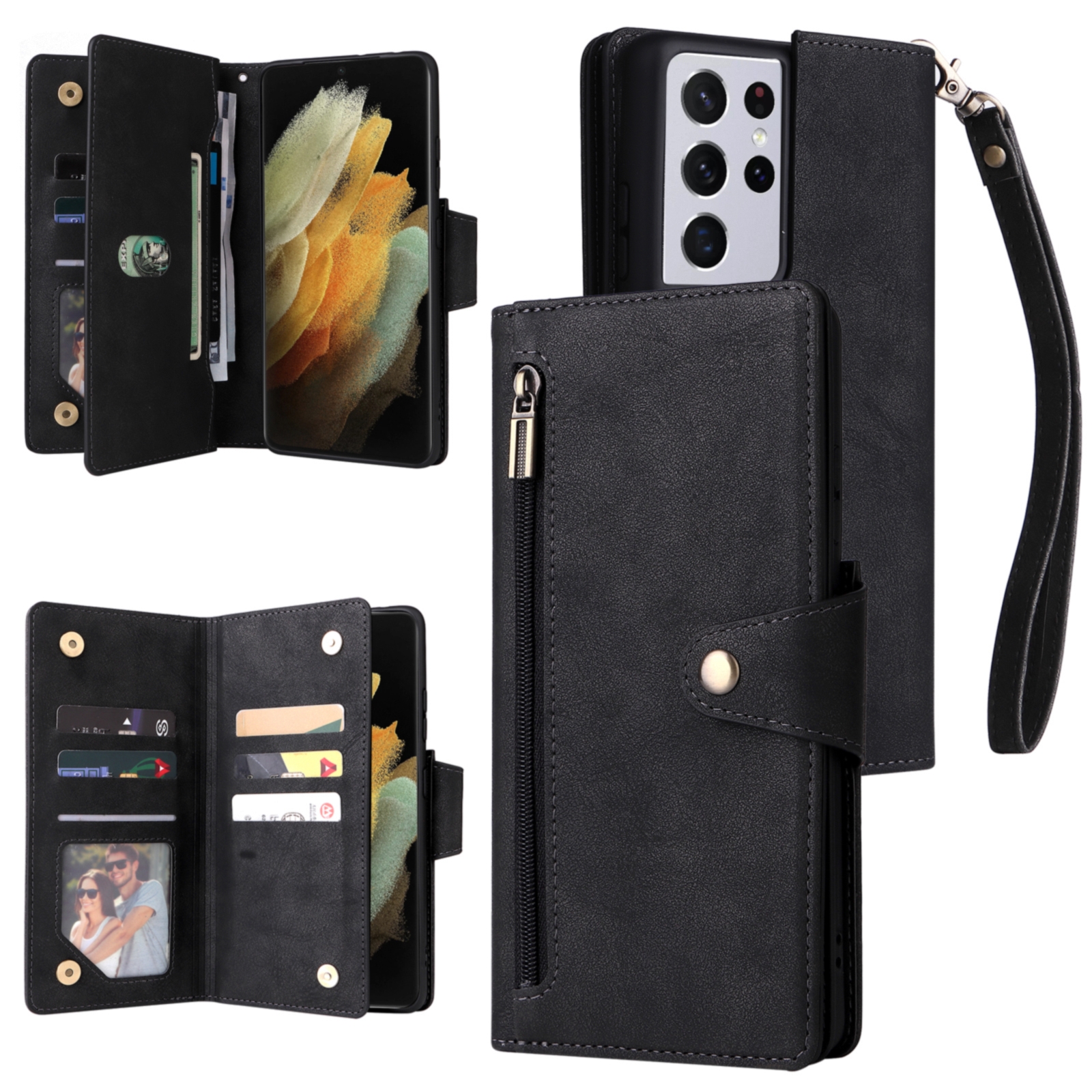 For Samsung Galaxy S21 Ultra 5G Rivet Buckle 9 Cards Three Fold Leather Phone Case(Black) For Samsung Galaxy S21 Ultra 5G Rivet Buckle 9 Cards Three Fold Leather Phone Case(Black)