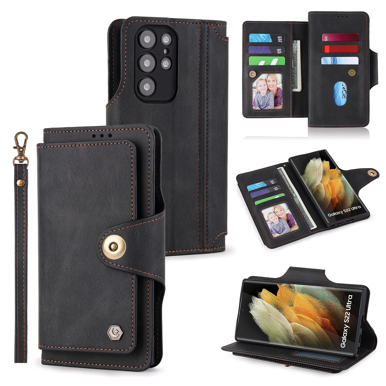 For Samsung Galaxy S22 5G POLA 9 Card-slot Oil Side Leather Phone Case(Black) For Samsung Galaxy S22 5G POLA 9 Card-slot Oil Side Leather Phone Case(Black)