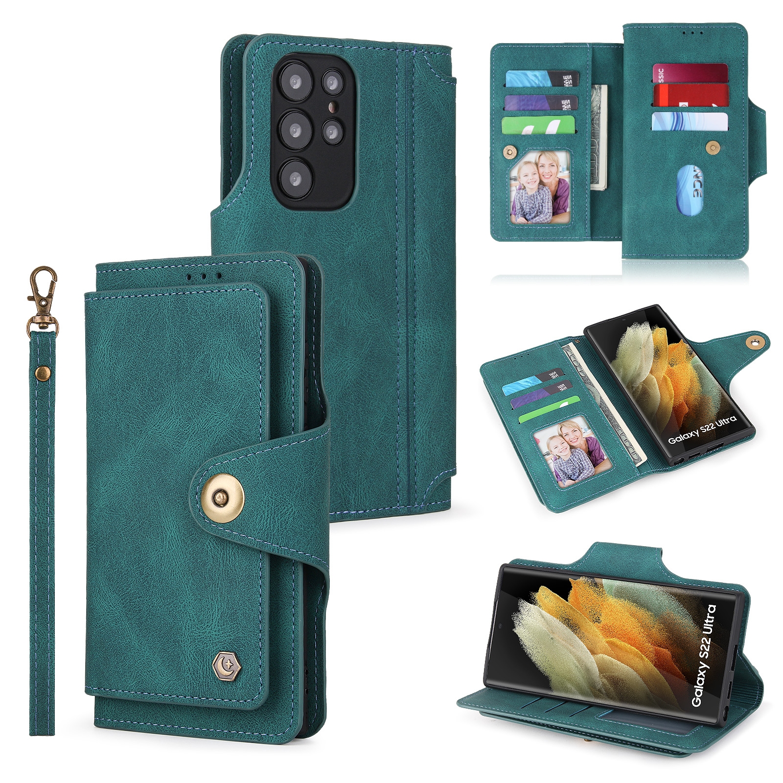 For Samsung Galaxy S22+ 5G POLA 9 Card-slot Oil Side Leather Phone Case(Dark Green) For Samsung Galaxy S22+ 5G POLA 9 Card-slot Oil Side Leather Phone Case(Dark Green)