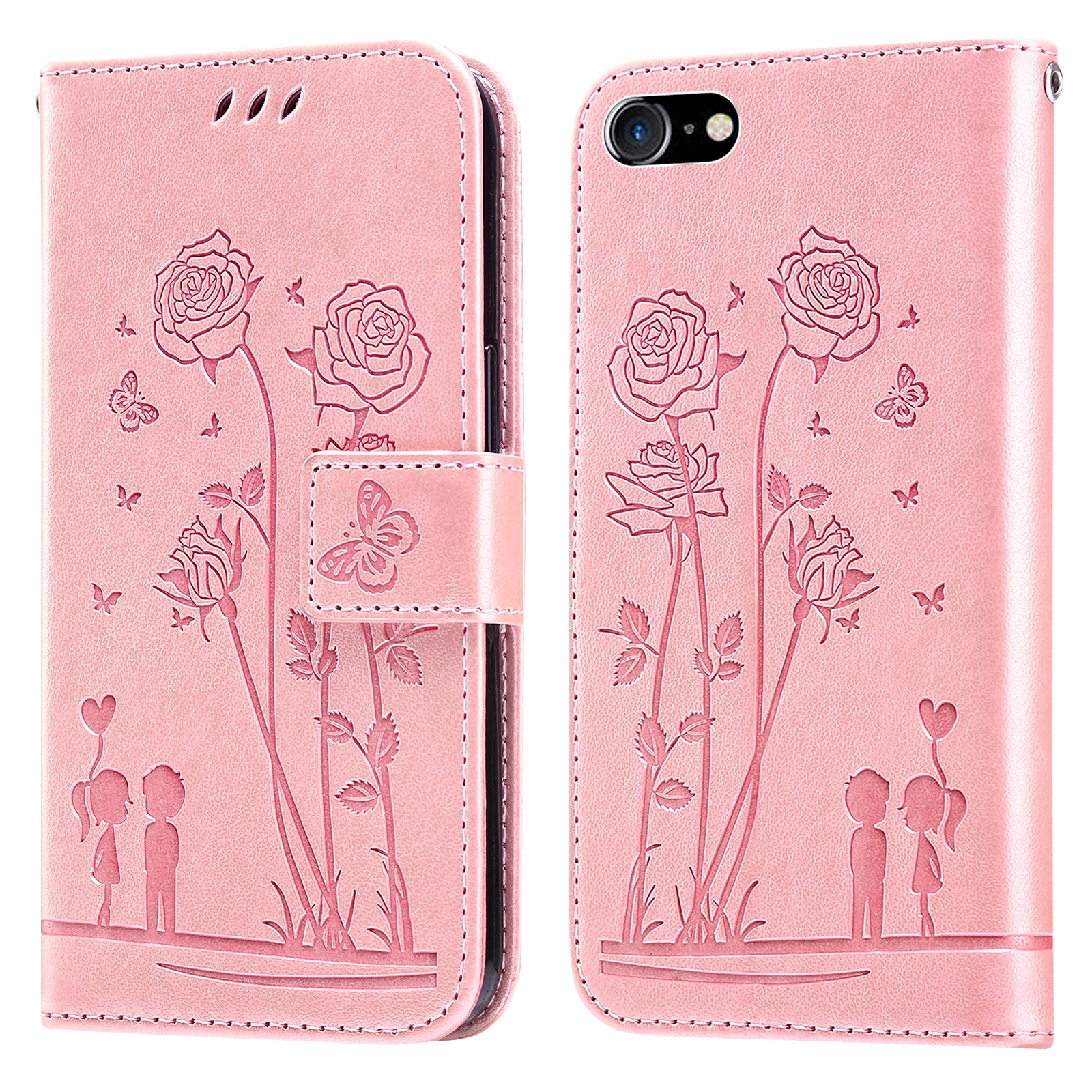 For iPhone SE 2022 / SE 2020 / 8 / 7 Embossing Rose Couple Leather Phone Case(Pink) For iPhone SE 2022 / SE 2020 / 8 / 7 Embossing Rose Couple Leather Phone Case(Pink)