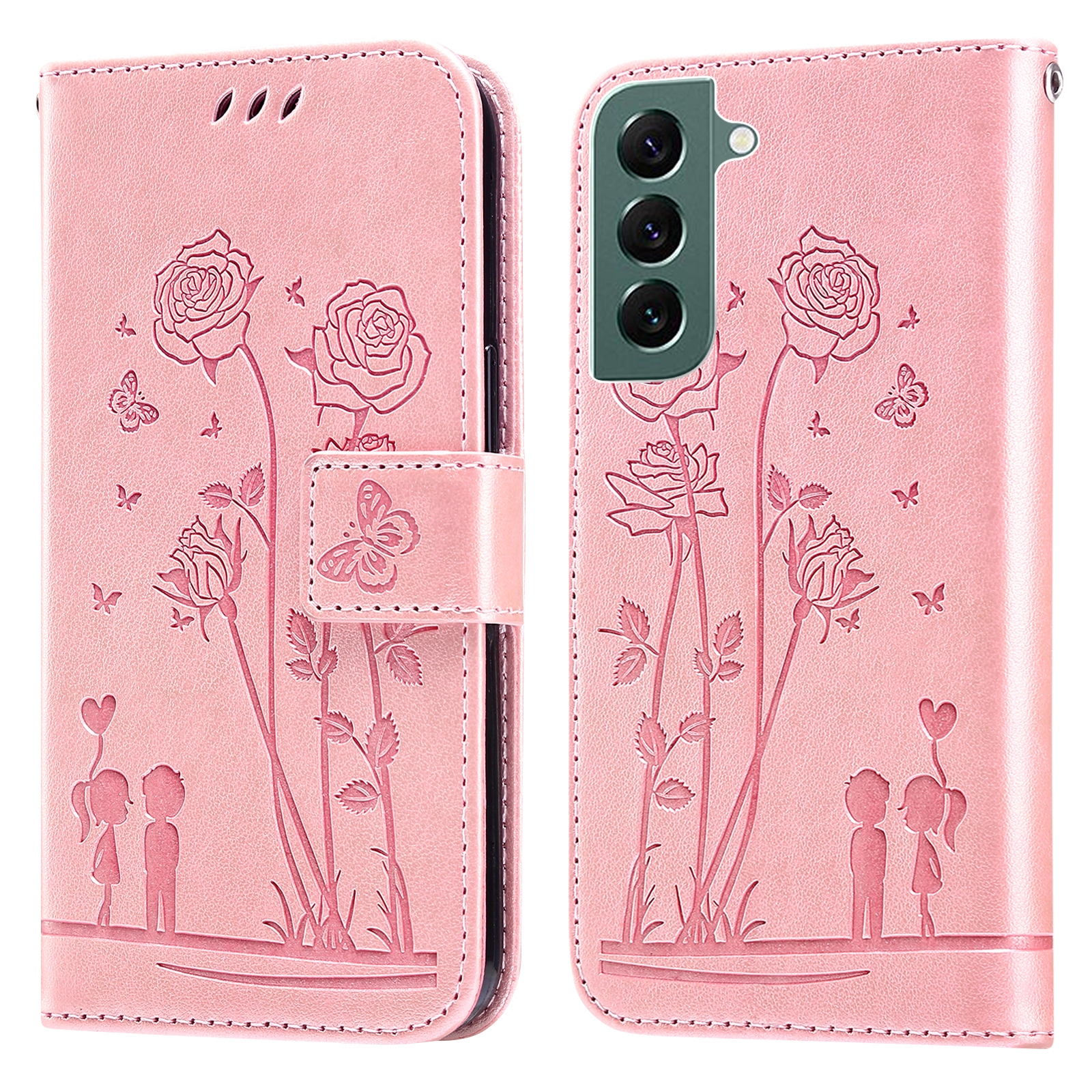 For Samsung Galaxy S22+ 5G Embossing Rose Couple Leather Phone Case(Pink) For Samsung Galaxy S22+ 5G Embossing Rose Couple Leather Phone Case(Pink)