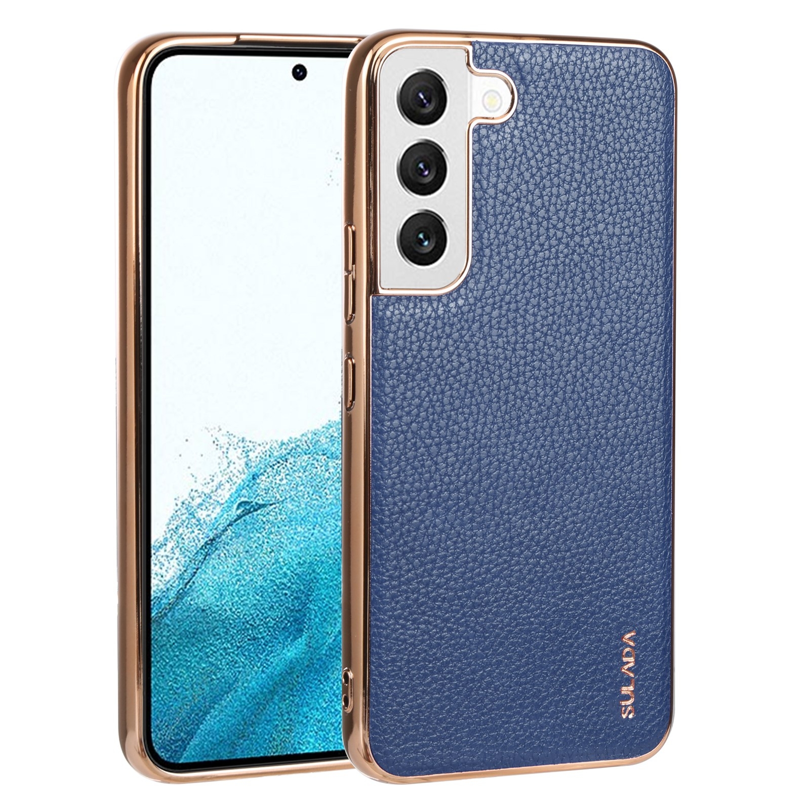 For Samsung Galaxy S22 5G SULADA Shockproof TPU + Handmade Leather Phone Case(Blue) For Samsung Galaxy S22 5G SULADA Shockproof TPU + Handmade Leather Phone Case(Blue)