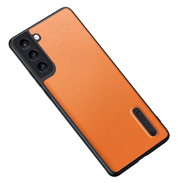 For Samsung Galaxy S22 5G Folding Holder Plain Leather Phone Case(Orange) For Samsung Galaxy S22 5G Folding Holder Plain Leather Phone Case(Orange)