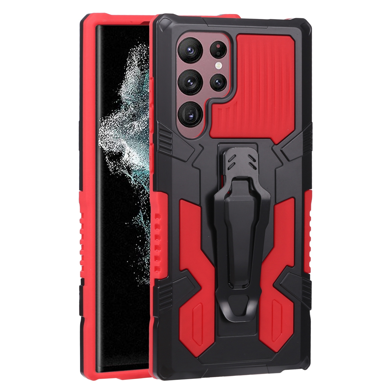 For Samsung Galaxy S22 Ultra 5G Armor Warrior Shockproof PC + TPU Phone Case(Red) For Samsung Galaxy S22 Ultra 5G Armor Warrior Shockproof PC + TPU Phone Case(Red)