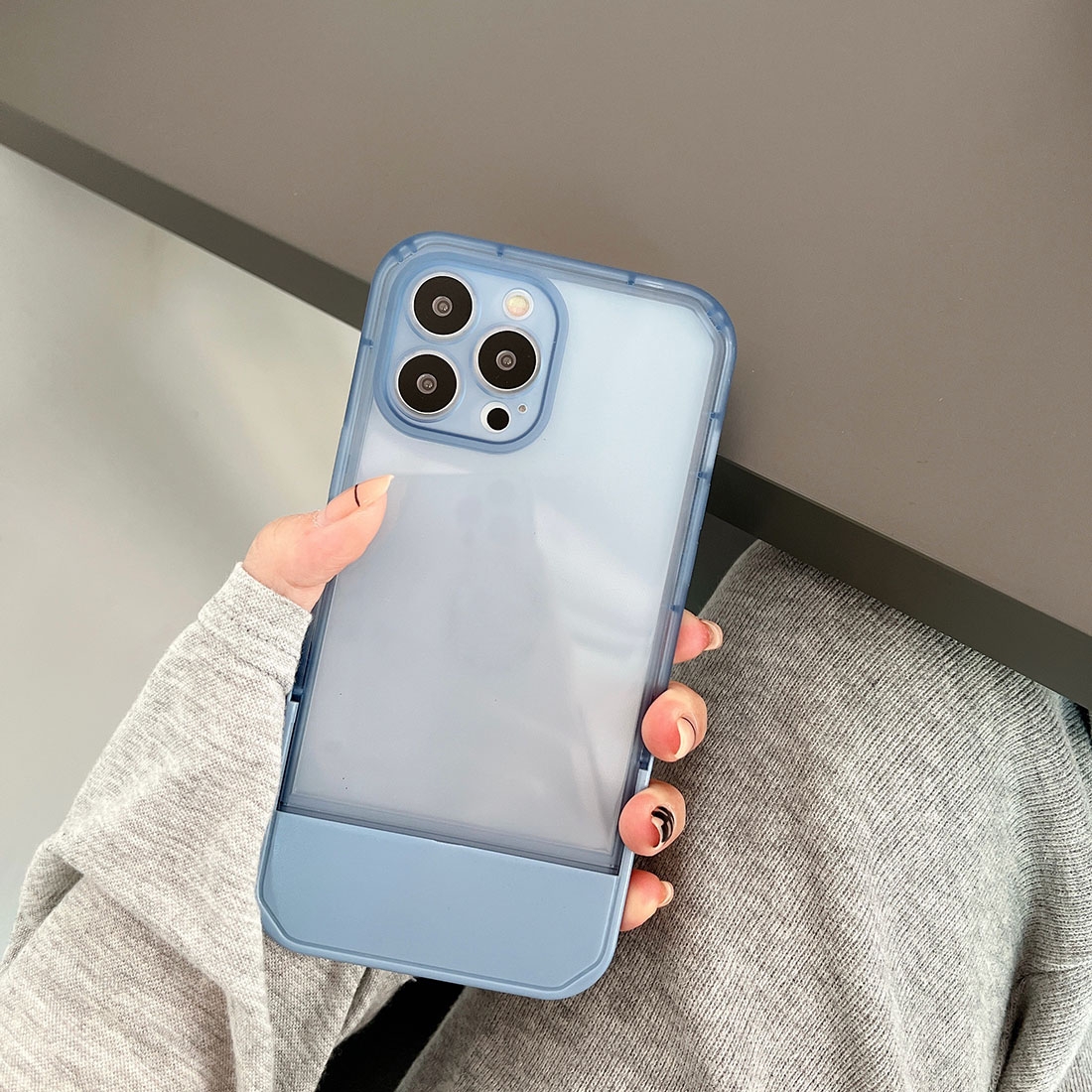 TPU + PC Stool Holder Phone Case For iPhone 12(Blue) TPU + PC Stool Holder Phone Case For iPhone 12(Blue)