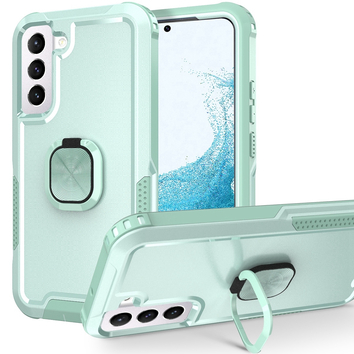 For Samsung Galaxy S22+ 5G 3 in 1 Ring Holder PC + TPU Phone Case(Mint Green) For Samsung Galaxy S22+ 5G 3 in 1 Ring Holder PC + TPU Phone Case(Mint Green)
