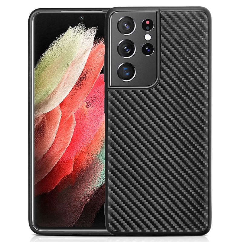 For Samsung Galaxy S21 Ultra 5G Carbon Fiber Cowhide Leather Phone Case(Black) For Samsung Galaxy S21 Ultra 5G Carbon Fiber Cowhide Leather Phone Case(Black)