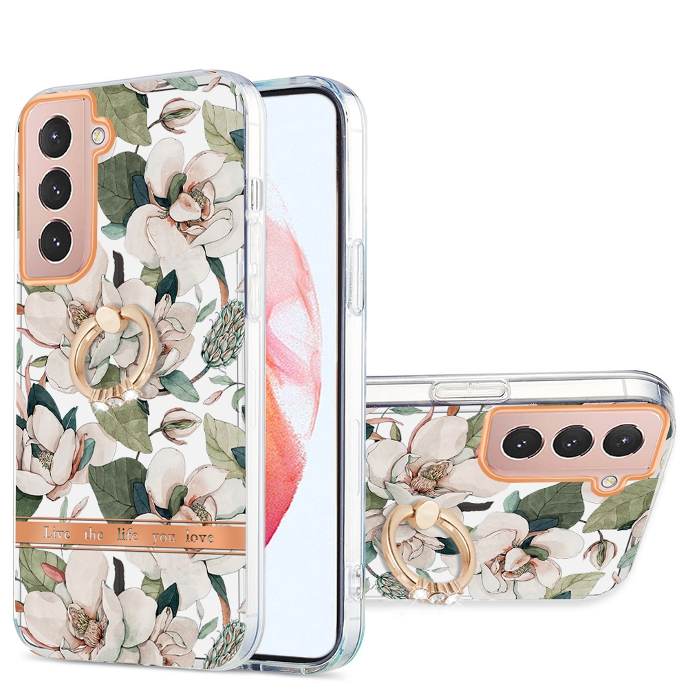 For Samsung Galaxy S21 5G Ring IMD Flowers TPU Phone Case(Green Gardenia) For Samsung Galaxy S21 5G Ring IMD Flowers TPU Phone Case(Green Gardenia)