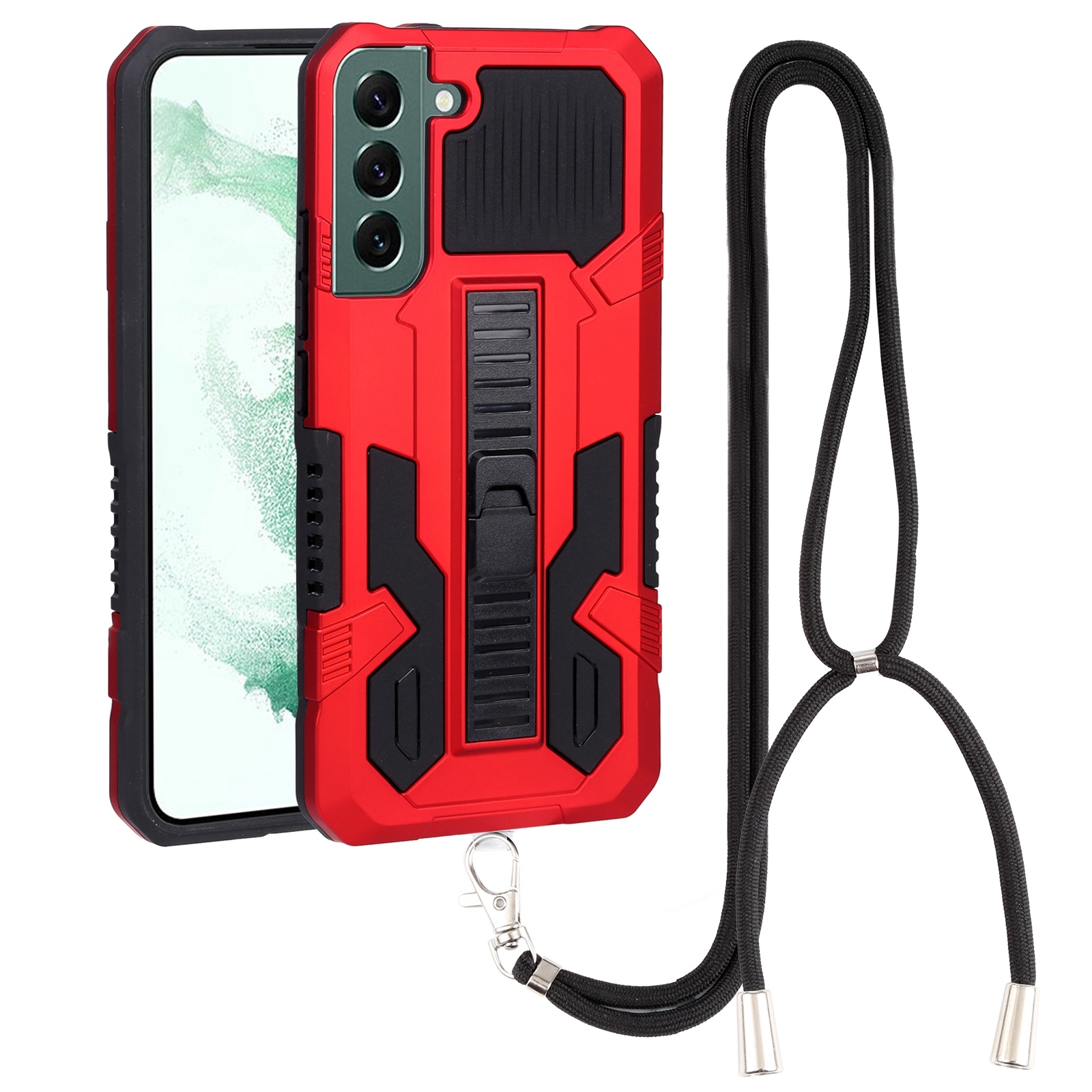 For Samsung Galaxy S22+ 5G Vanguard Lanyard Kickstand TPU + PC Phone Case(Red) For Samsung Galaxy S22+ 5G Vanguard Lanyard Kickstand TPU + PC Phone Case(Red)