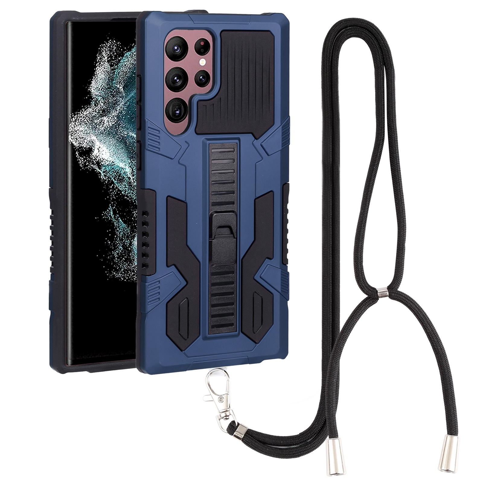 For Samsung Galaxy S22 Ultra 5G Vanguard Lanyard Kickstand TPU + PC Phone Case(Blue) For Samsung Galaxy S22 Ultra 5G Vanguard Lanyard Kickstand TPU + PC Phone Case(Blue)