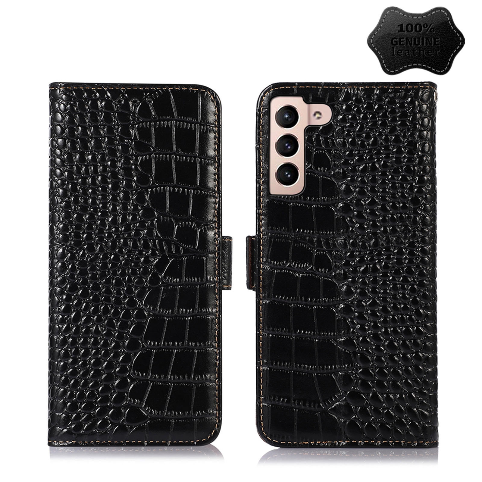 For Samsung Galaxy S22+ 5G Crocodile Top Layer Cowhide Leather Phone Case(Black) For Samsung Galaxy S22+ 5G Crocodile Top Layer Cowhide Leather Phone Case(Black)