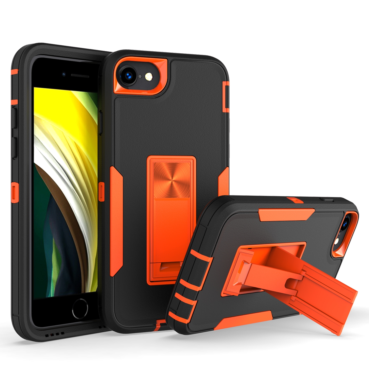For iPhone SE 2022 / SE 2020 / 8 / 7 Magnetic Holder Phone Case(Black + Orange) For iPhone SE 2022 / SE 2020 / 8 / 7 Magnetic Holder Phone Case(Black + Orange)