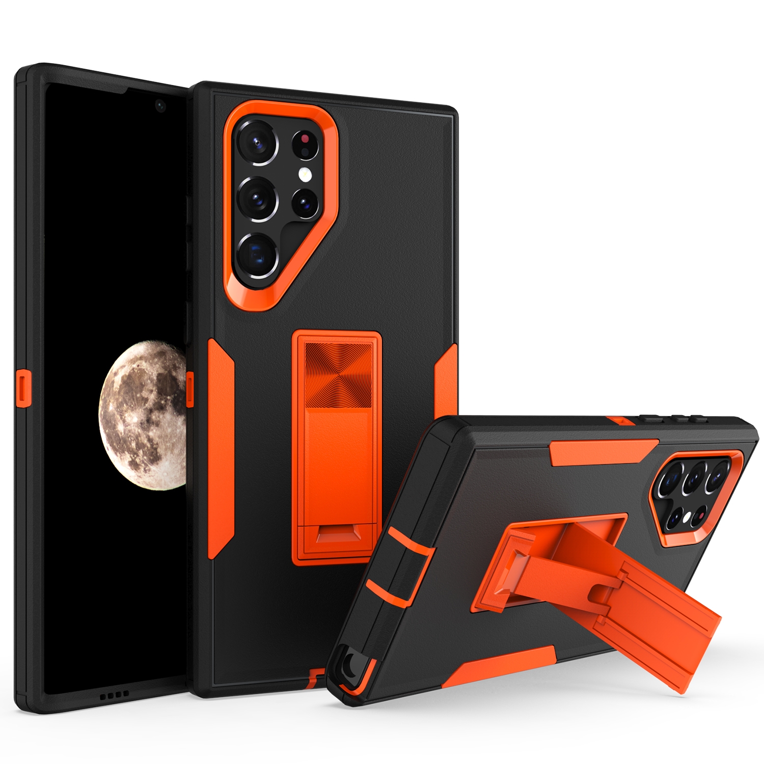 For Samsung Galaxy S22 Ultra 5G Magnetic Holder Phone Case(Black + Orange) For Samsung Galaxy S22 Ultra 5G Magnetic Holder Phone Case(Black + Orange)