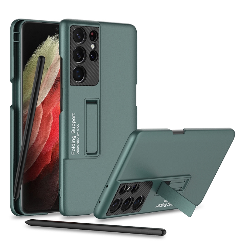 For Samsung Galaxy S21 Ultra 5G GKK Ultra-thin Shockproof Phone Case with Holder & Pen Slots & Stylus Pen(Forest Green) For Samsung Galaxy S21 Ultra 5G GKK Ultra-thin Shockproof Phone Case with Holder & Pen Slots & Stylus Pen(Forest Green)