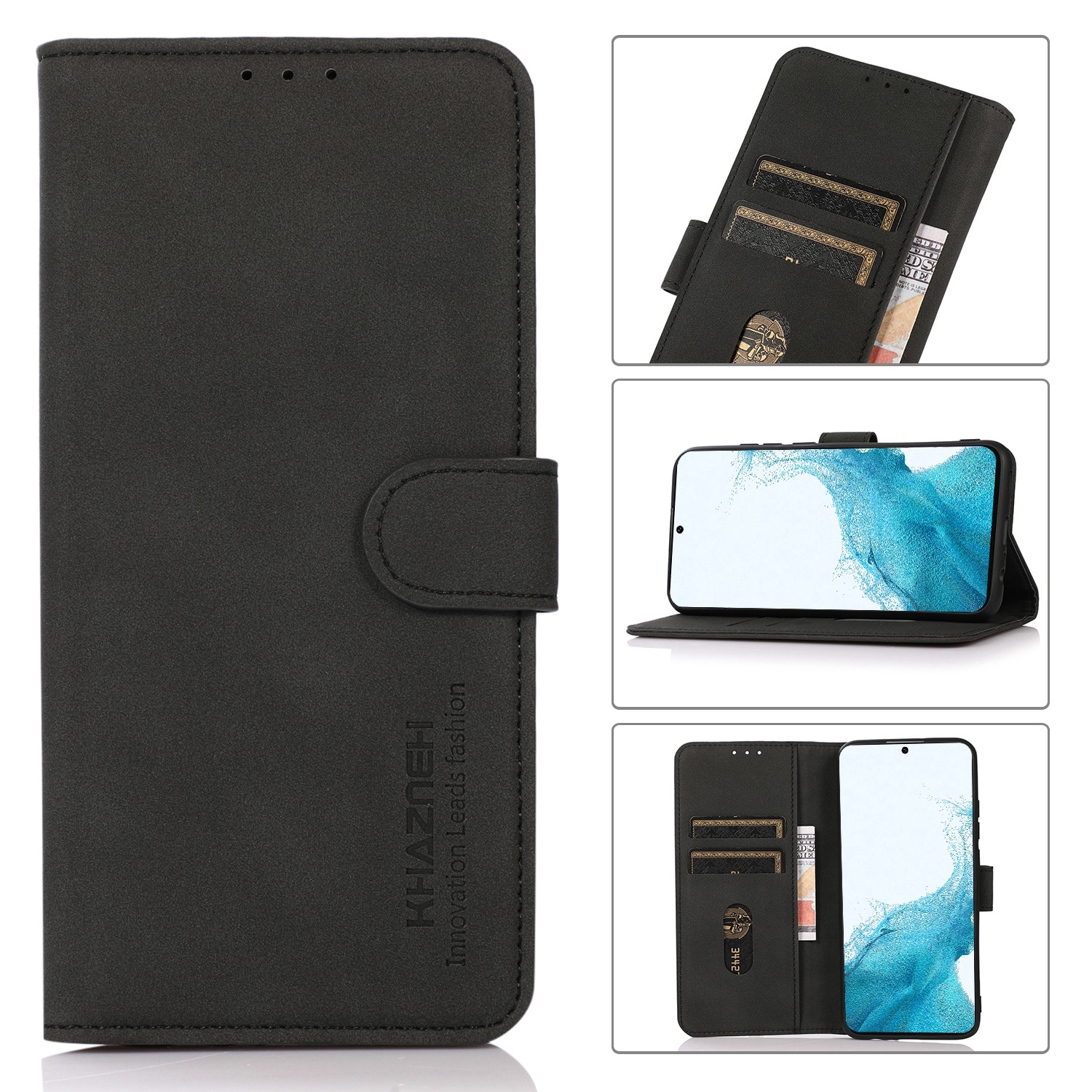 For Samsung Galaxy S22 5G KHAZNEH Matte Texture Leather Phone Case(Black) For Samsung Galaxy S22 5G KHAZNEH Matte Texture Leather Phone Case(Black)