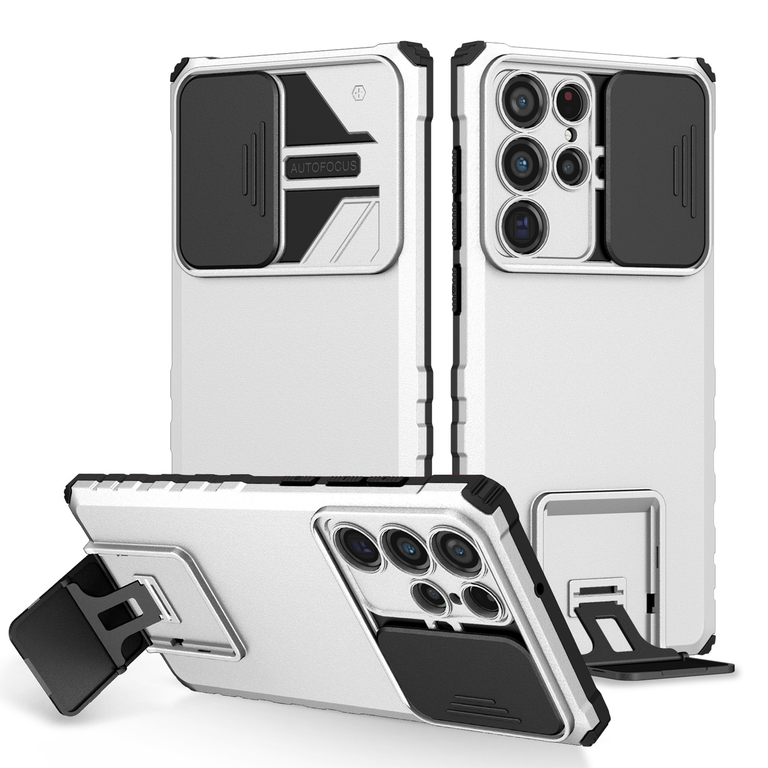 For Samsung Galaxy S22 Ultra 5G Stereoscopic Holder Sliding Camshield Phone Case(White) For Samsung Galaxy S22 Ultra 5G Stereoscopic Holder Sliding Camshield Phone Case(White)