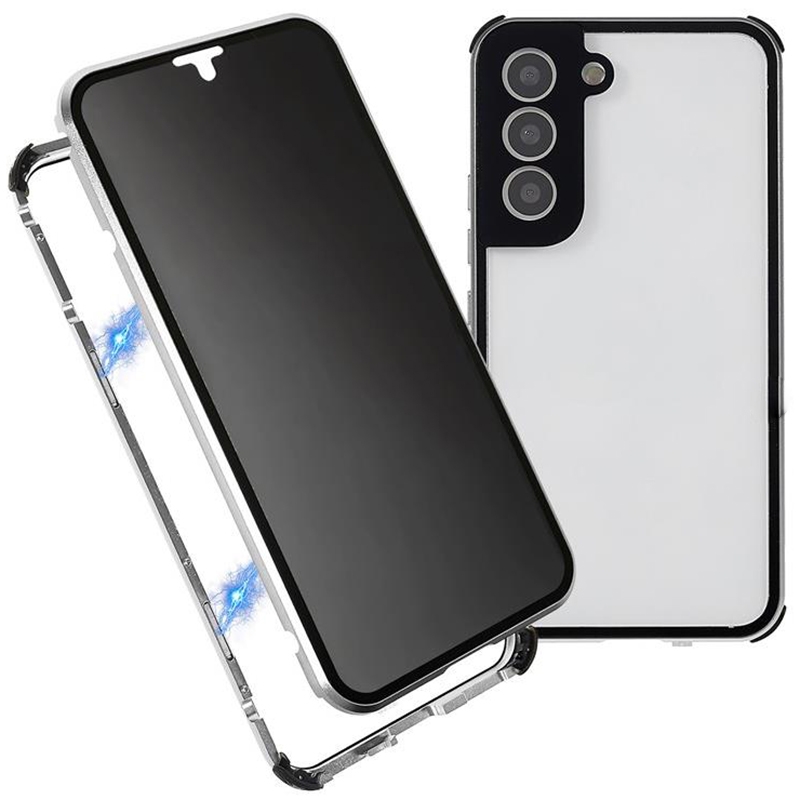 For Samsung Galaxy S22+ 5G Anti-peeping Magnetic Double-sided Tempered Glass Phone Case(Silver) For Samsung Galaxy S22+ 5G Anti-peeping Magnetic Double-sided Tempered Glass Phone Case(Silver)