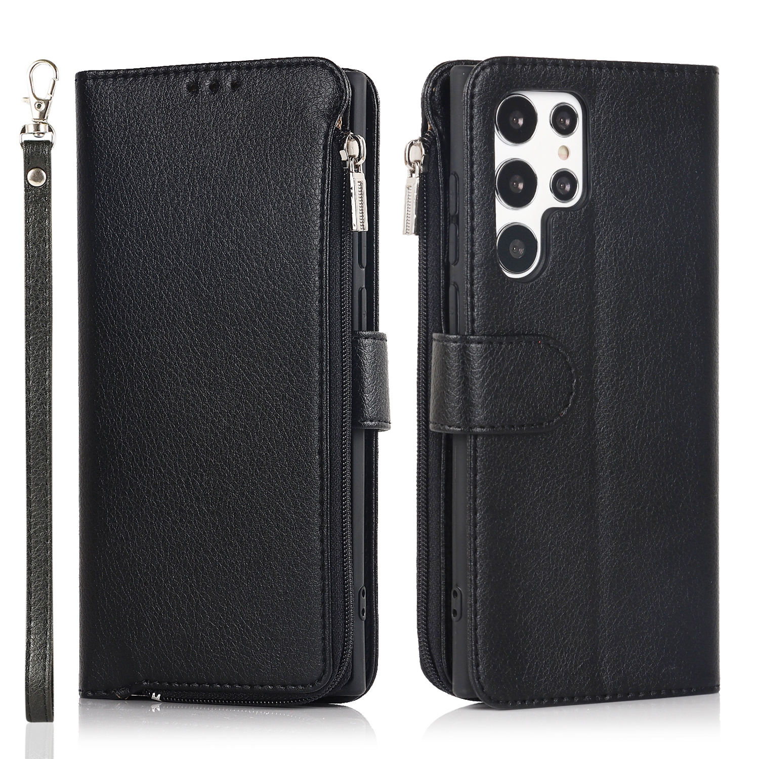 For Samsung Galaxy S22 Ultra 5G Microfiber Zipper Horizontal Flip Leather Case(Black) For Samsung Galaxy S22 Ultra 5G Microfiber Zipper Horizontal Flip Leather Case(Black)