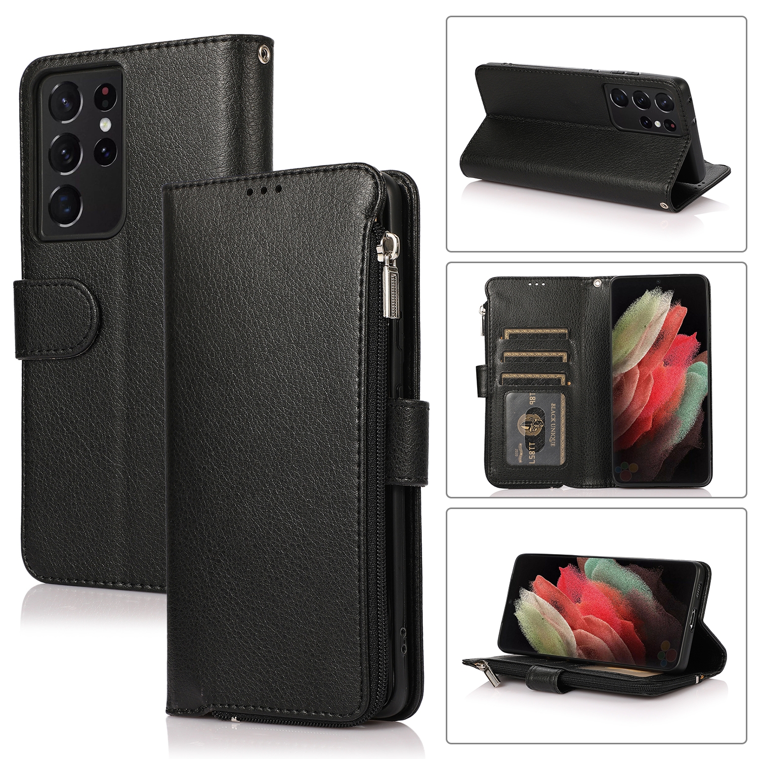 For Samsung Galaxy S21 Ultra 5G Microfiber Zipper Horizontal Flip Leather Case(Black) For Samsung Galaxy S21 Ultra 5G Microfiber Zipper Horizontal Flip Leather Case(Black)