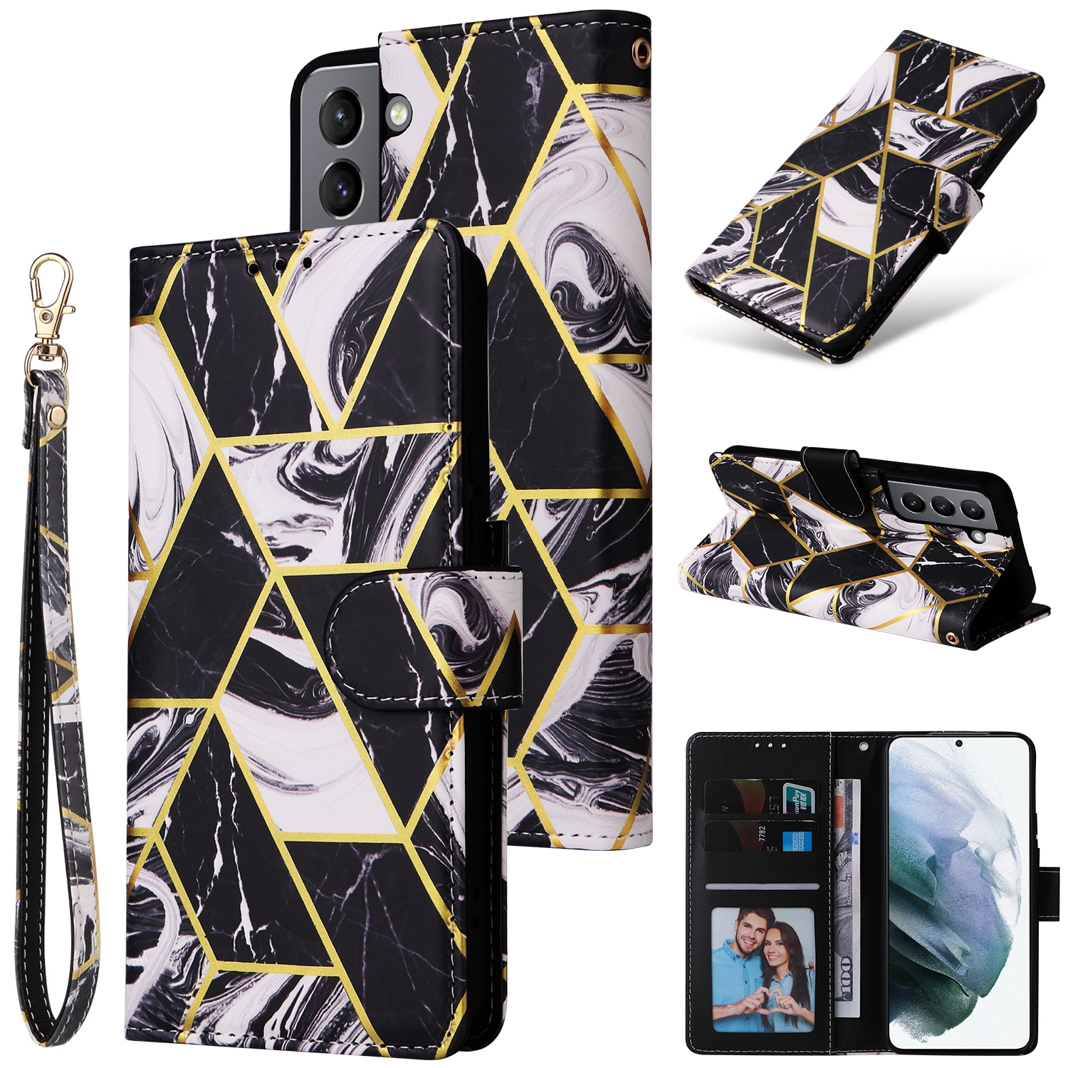 For Samsung Galaxy S22 5G Marble Bronzing Stitching Leather Phone Case(Black) For Samsung Galaxy S22 5G Marble Bronzing Stitching Leather Phone Case(Black)