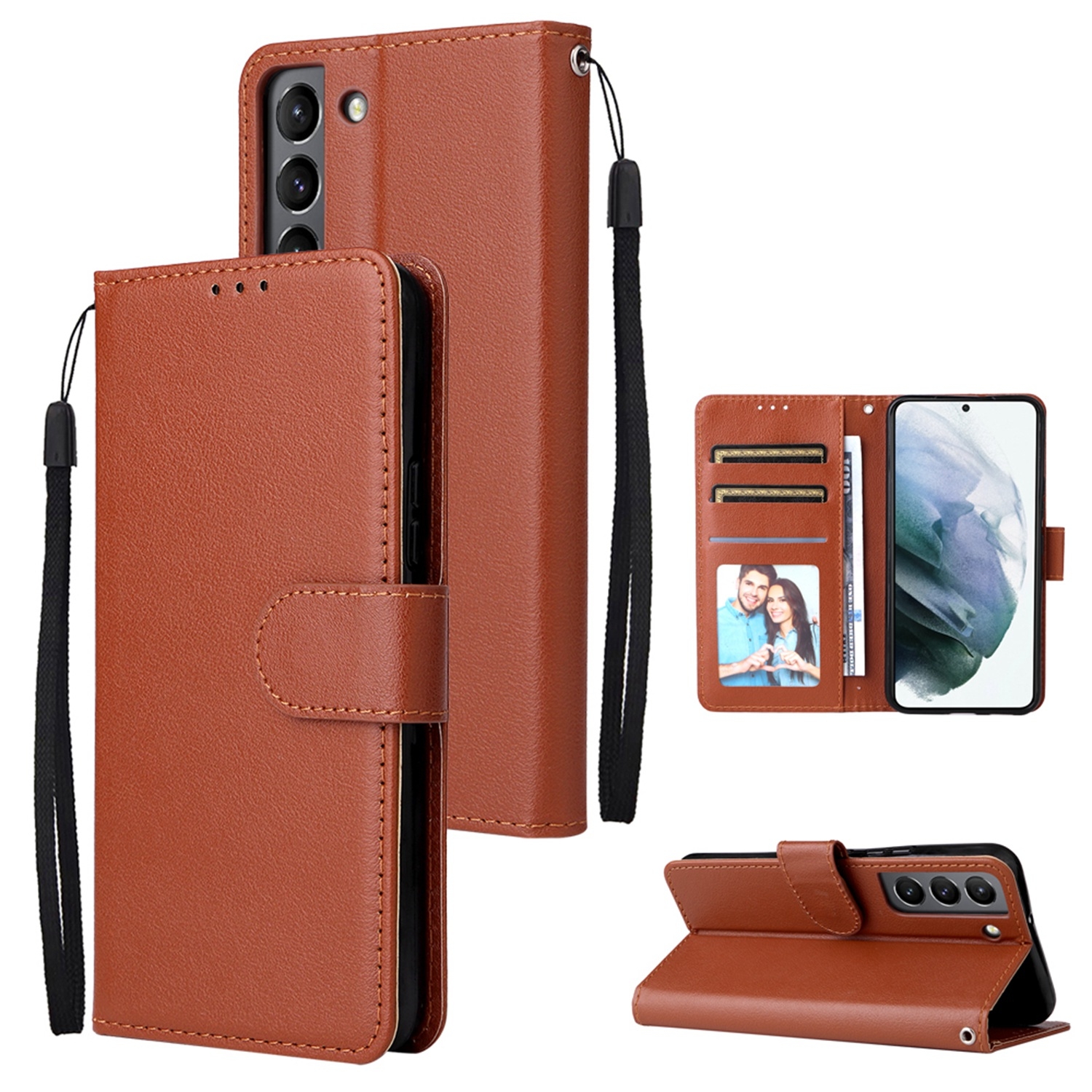 For Samsung Galaxy S22 5G 3 Card Slots Multifunctional Leather Phone Case(Brown) For Samsung Galaxy S22 5G 3 Card Slots Multifunctional Leather Phone Case(Brown)