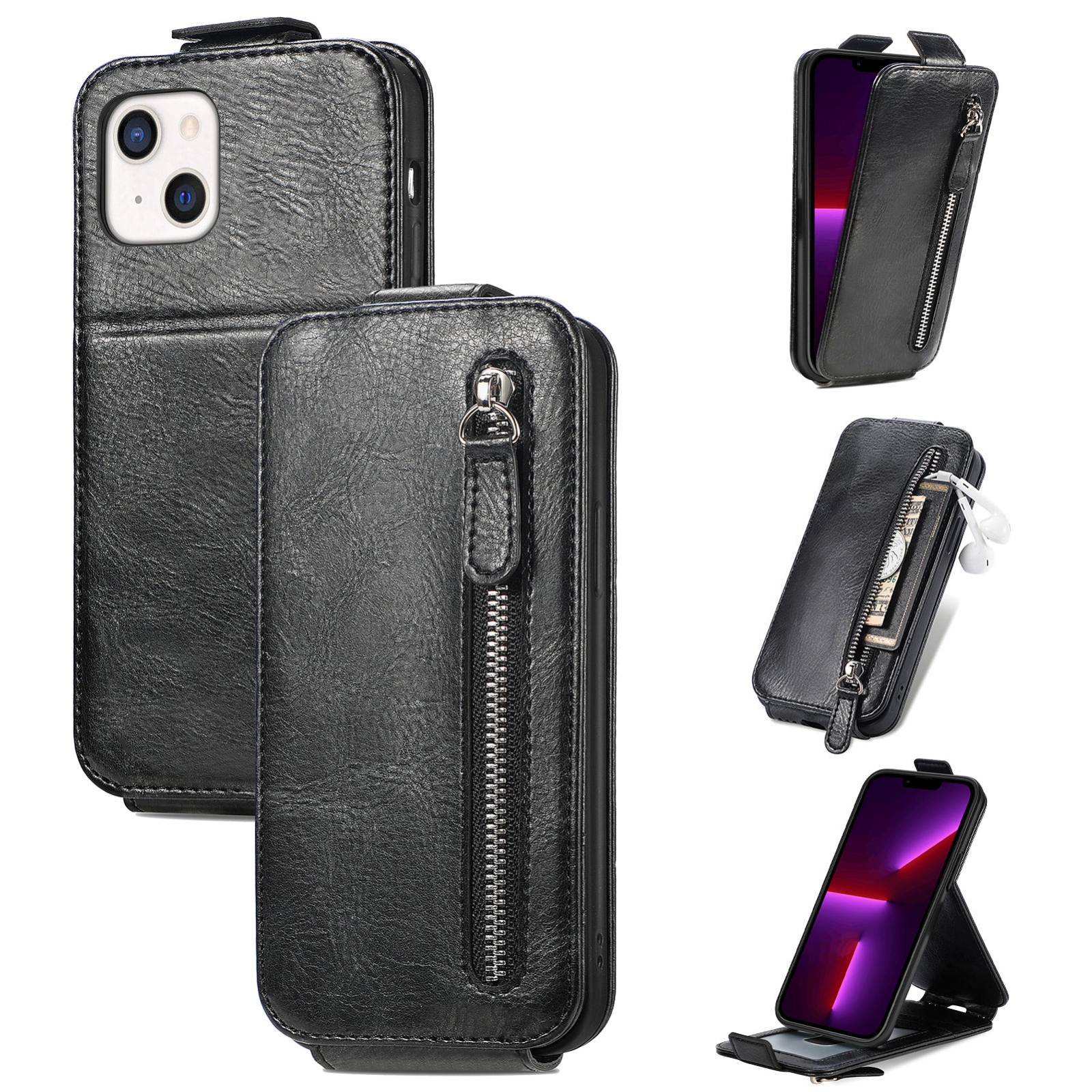For iPhone 13 mini Zipper Wallet Vertical Flip Leather Phone Case (Black) For iPhone 13 mini Zipper Wallet Vertical Flip Leather Phone Case (Black)