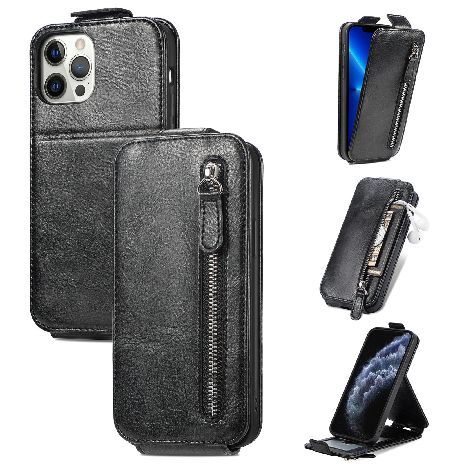 Zipper Wallet Vertical Flip Leather Phone Case For iPhone 12 / 12 Pro(Black) Zipper Wallet Vertical Flip Leather Phone Case For iPhone 12 / 12 Pro(Black)