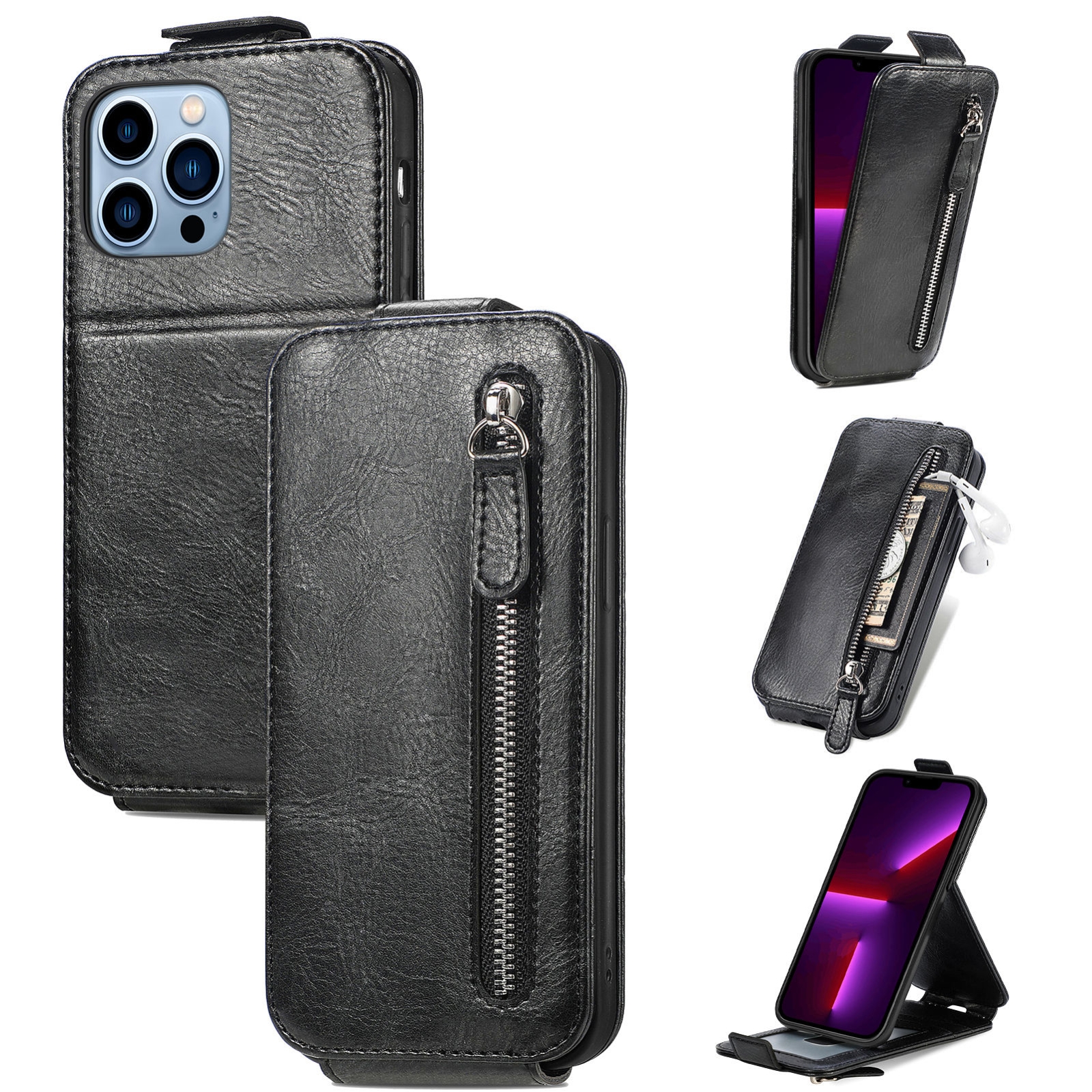 Zipper Wallet Vertical Flip Leather Phone Case For iPhone 11 Pro(Black)