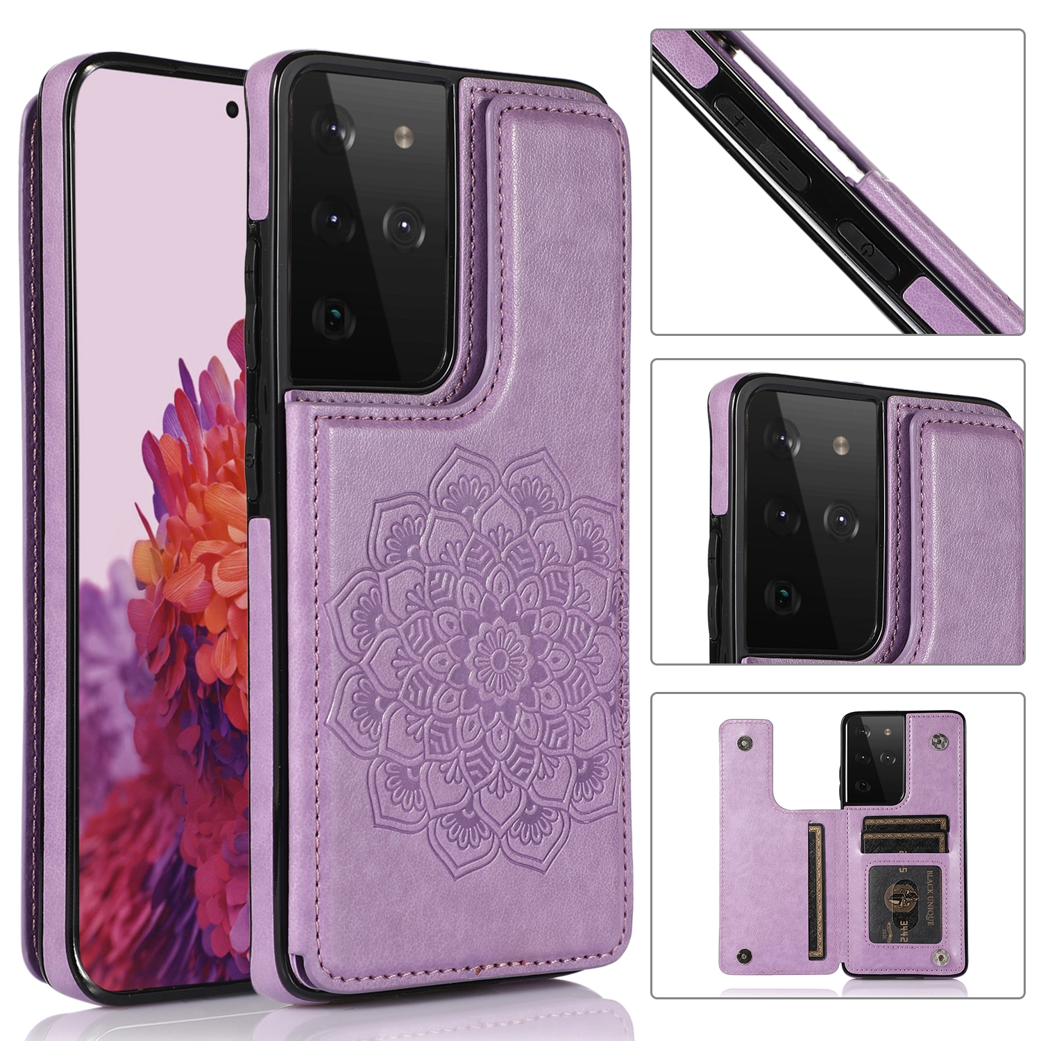 For Samsung Galaxy S21 Ultra 5G Double Buckle Mandala PU+TPU Phone Case(Purple) For Samsung Galaxy S21 Ultra 5G Double Buckle Mandala PU+TPU Phone Case(Purple)