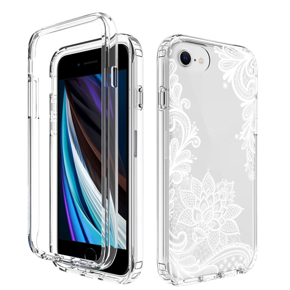 For iPhone SE 2022 / SE 2020 / 8 / 7 PC+TPU Transparent Painted Phone Case(White Flower) For iPhone SE 2022 / SE 2020 / 8 / 7 PC+TPU Transparent Painted Phone Case(White Flower)