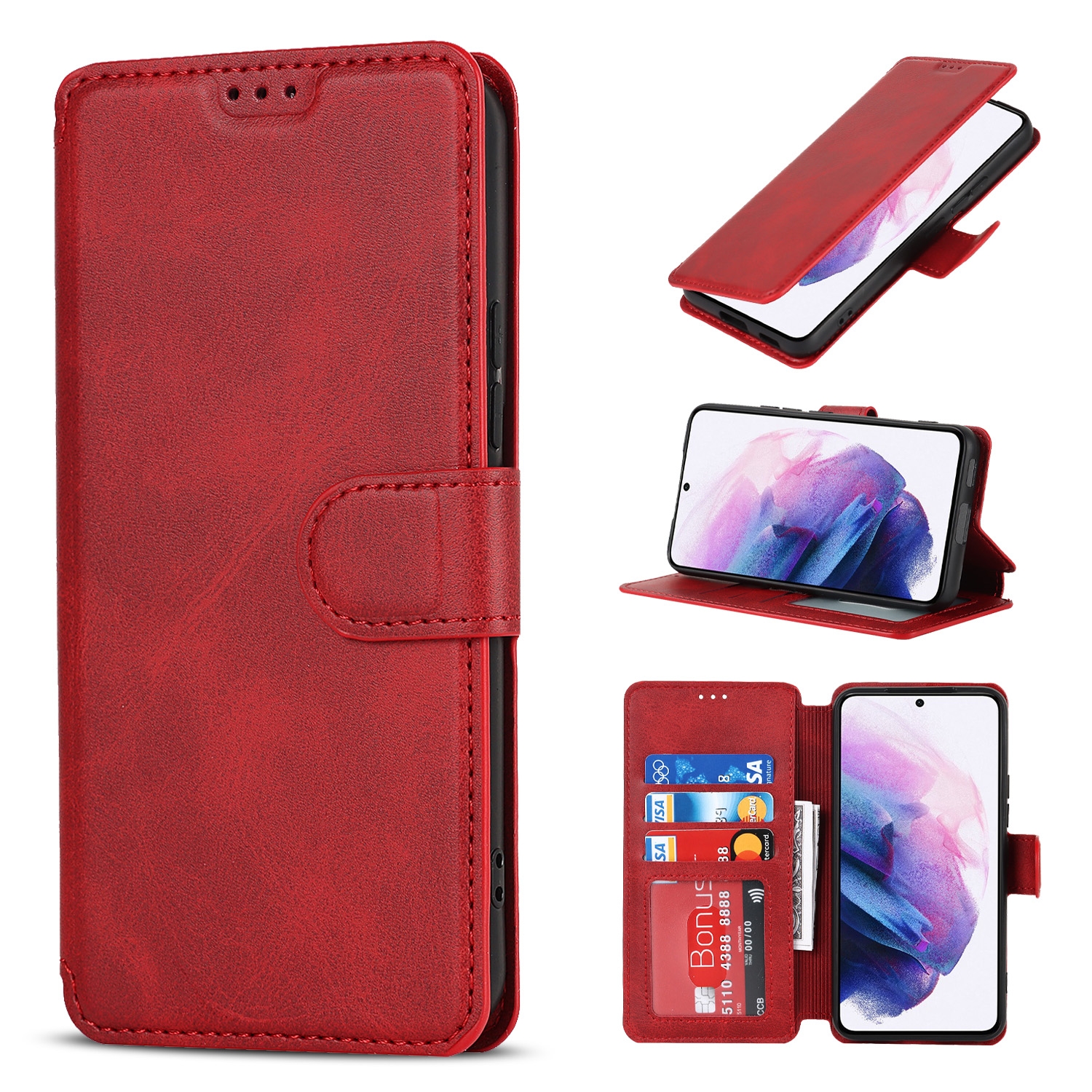 For Samsung Galaxy S22+ 5G Shockproof PU + TPU Leather Phone Case(Red) For Samsung Galaxy S22+ 5G Shockproof PU + TPU Leather Phone Case(Red)