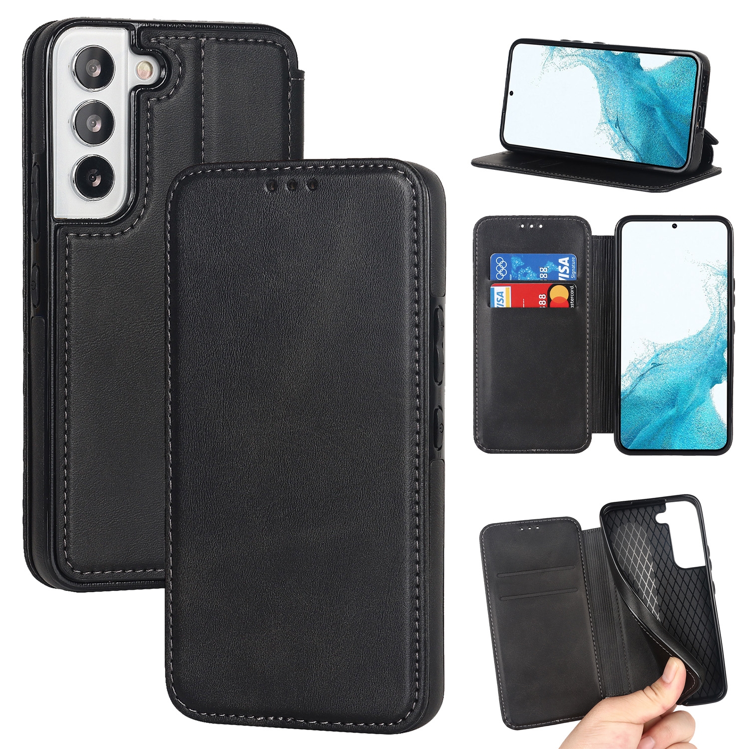 For Samsung Galaxy S22 5G Knight Magnetic Suction Leather Phone Case(Black) For Samsung Galaxy S22 5G Knight Magnetic Suction Leather Phone Case(Black)