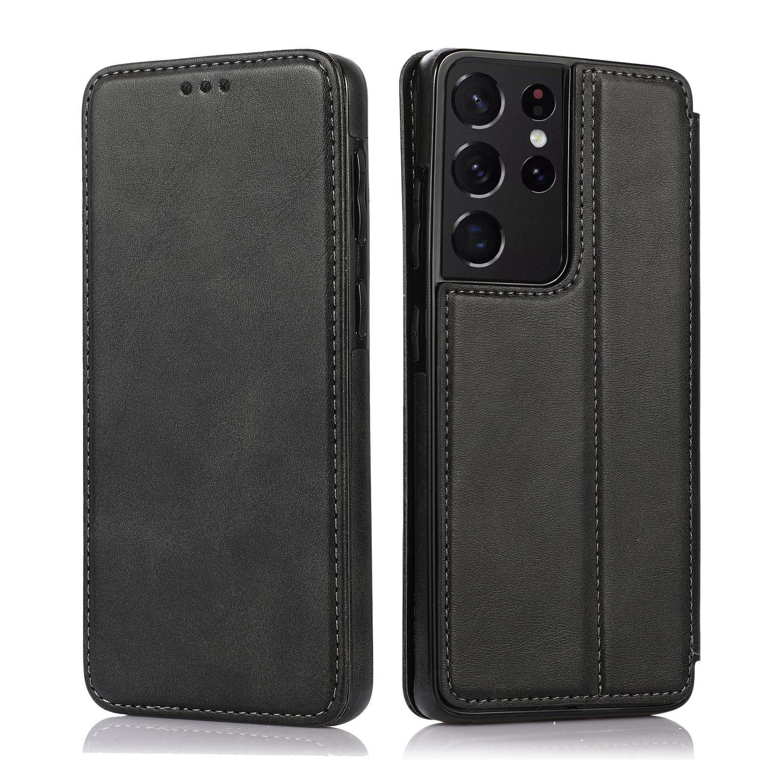 For Samsung Galaxy S21 Ultra 5G Knight Magnetic Suction Leather Phone Case(Black)