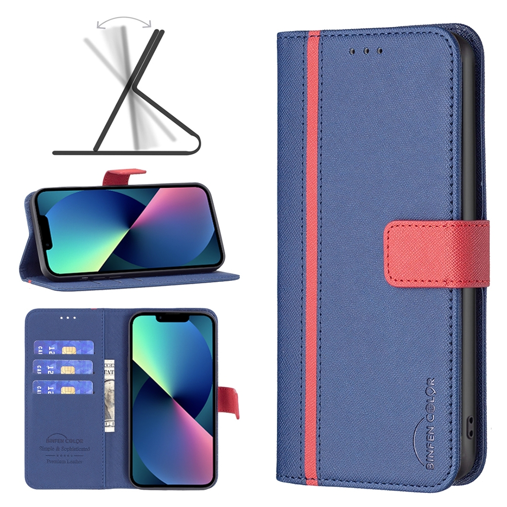 For iPhone 13 mini BF13 Color Matching Cross Texture Leather Phone Case (Blue) For iPhone 13 mini BF13 Color Matching Cross Texture Leather Phone Case (Blue)