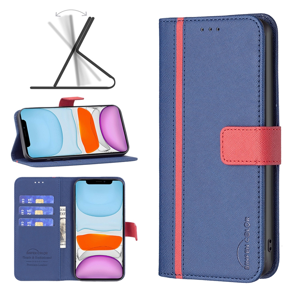 For iPhone 11 BF13 Color Matching Cross Texture Leather Phone Case (Blue) For iPhone 11 BF13 Color Matching Cross Texture Leather Phone Case (Blue)