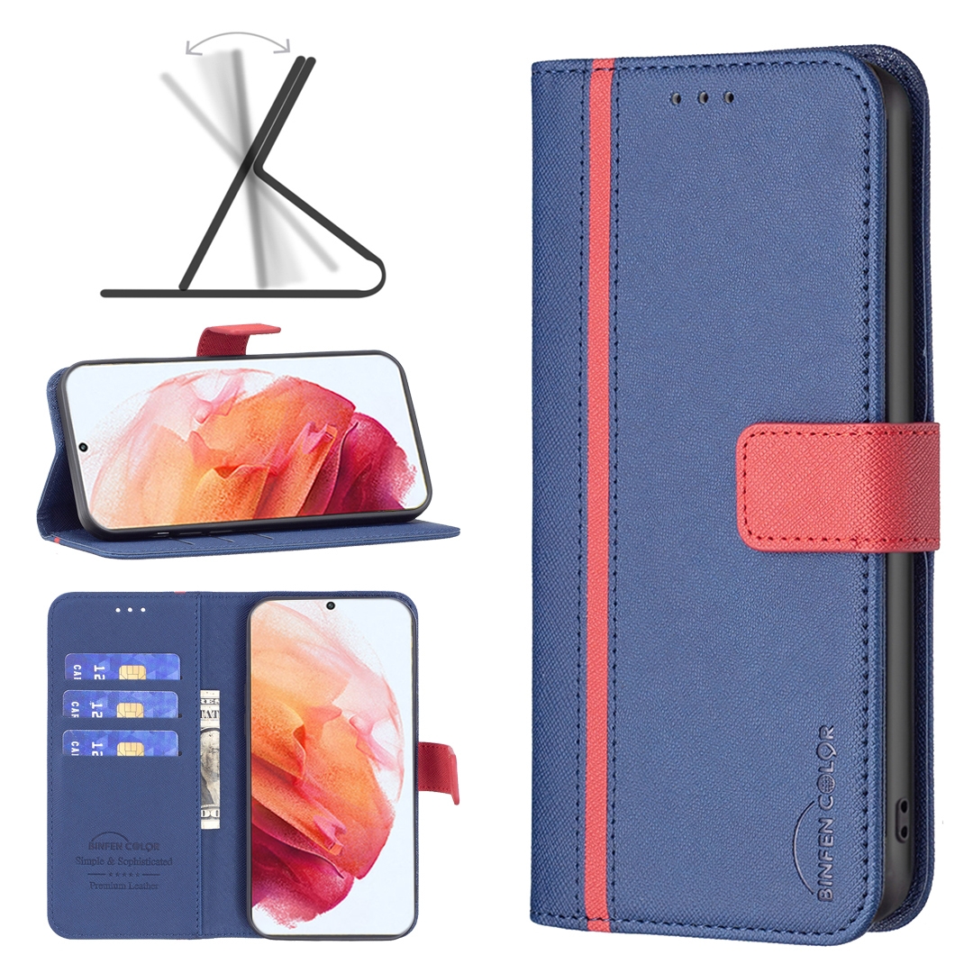 For Samsung Galaxy S21 5G BF13 Color Matching Cross Texture Leather Phone Case(Blue) For Samsung Galaxy S21 5G BF13 Color Matching Cross Texture Leather Phone Case(Blue)