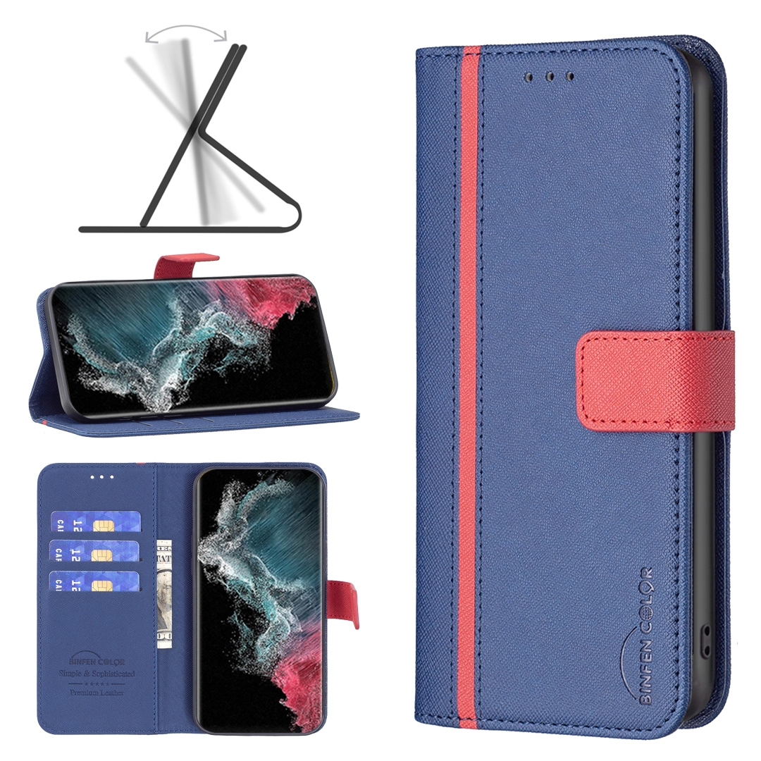 For Samsung Galaxy S22 Ultra 5G BF13 Color Matching Cross Texture Leather Phone Case(Blue) For Samsung Galaxy S22 Ultra 5G BF13 Color Matching Cross Texture Leather Phone Case(Blue)