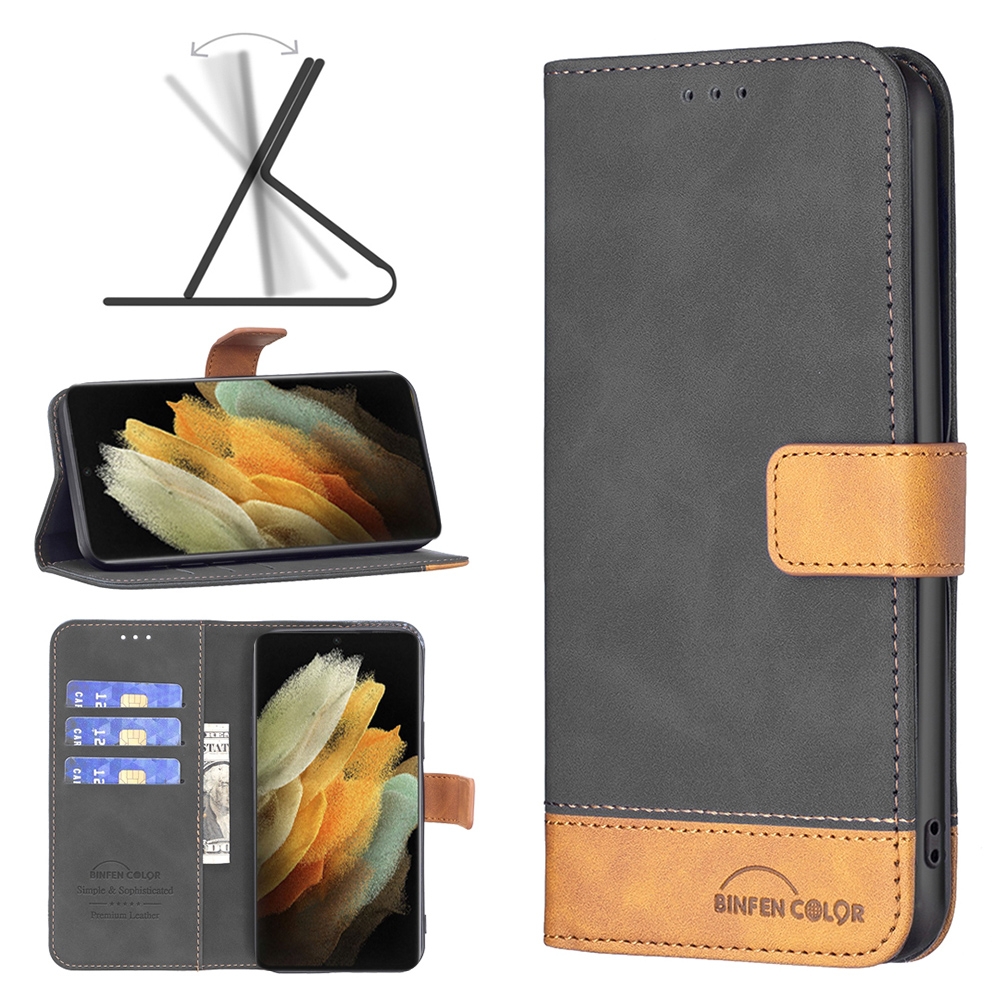 For Samsung Galaxy S21 Ultra 5G BF11 Color Matching Skin Feel Leather Phone Case(Black) For Samsung Galaxy S21 Ultra 5G BF11 Color Matching Skin Feel Leather Phone Case(Black)