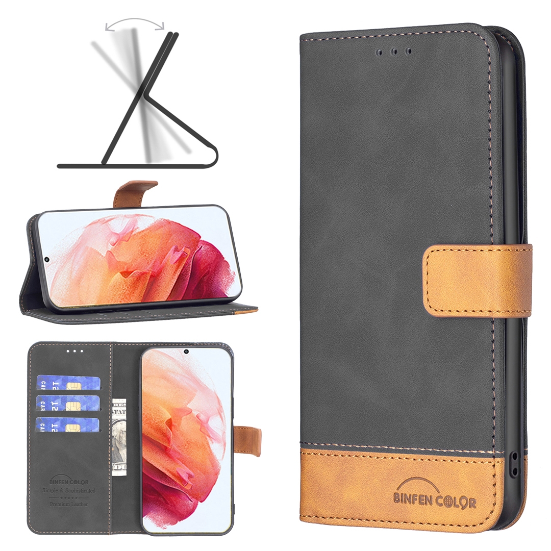 For Samsung Galaxy S21 5G BF11 Color Matching Skin Feel Leather Phone Case(Black) For Samsung Galaxy S21 5G BF11 Color Matching Skin Feel Leather Phone Case(Black)