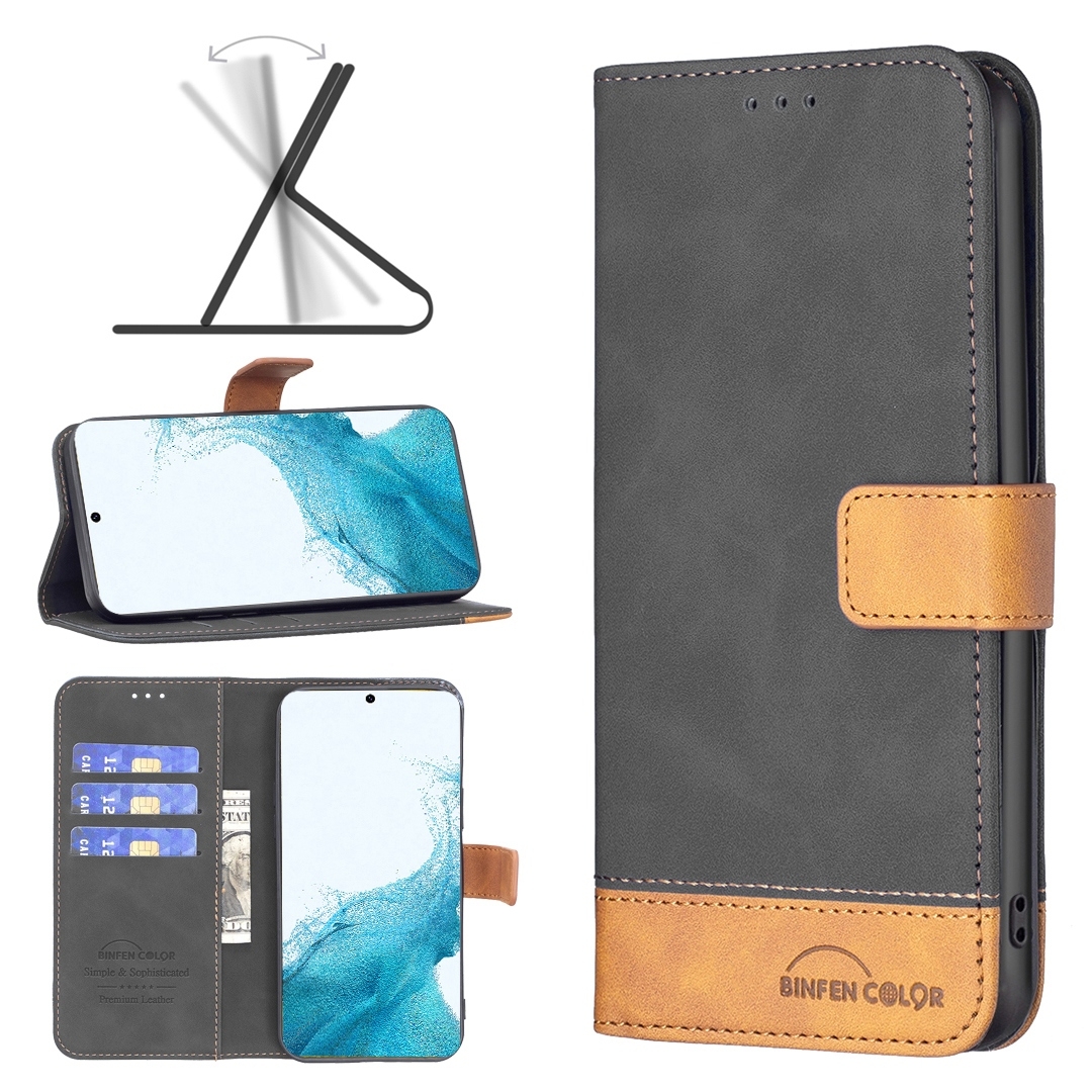For Samsung Galaxy S22 5G BF11 Color Matching Skin Feel Leather Phone Case(Black) For Samsung Galaxy S22 5G BF11 Color Matching Skin Feel Leather Phone Case(Black)