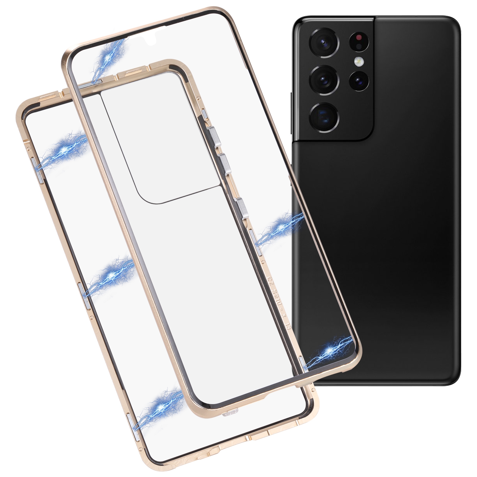 For Samsung Galaxy S21 Ultra 5G HD Magnetic Metal Tempered Glass Phone Case(Gold) For Samsung Galaxy S21 Ultra 5G HD Magnetic Metal Tempered Glass Phone Case(Gold)