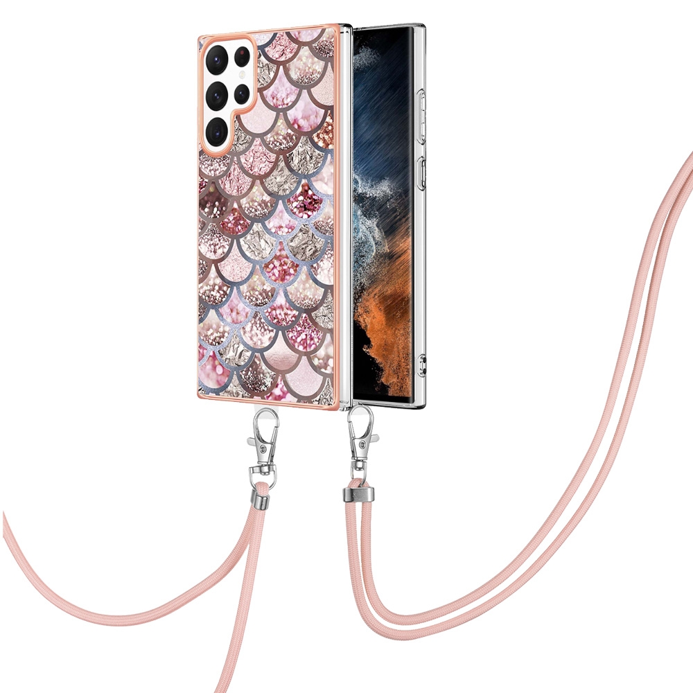 For Samsung Galaxy S22 Ultra 5G Electroplating IMD TPU Phone Case with Lanyard(Pink Scales) For Samsung Galaxy S22 Ultra 5G Electroplating IMD TPU Phone Case with Lanyard(Pink Scales)