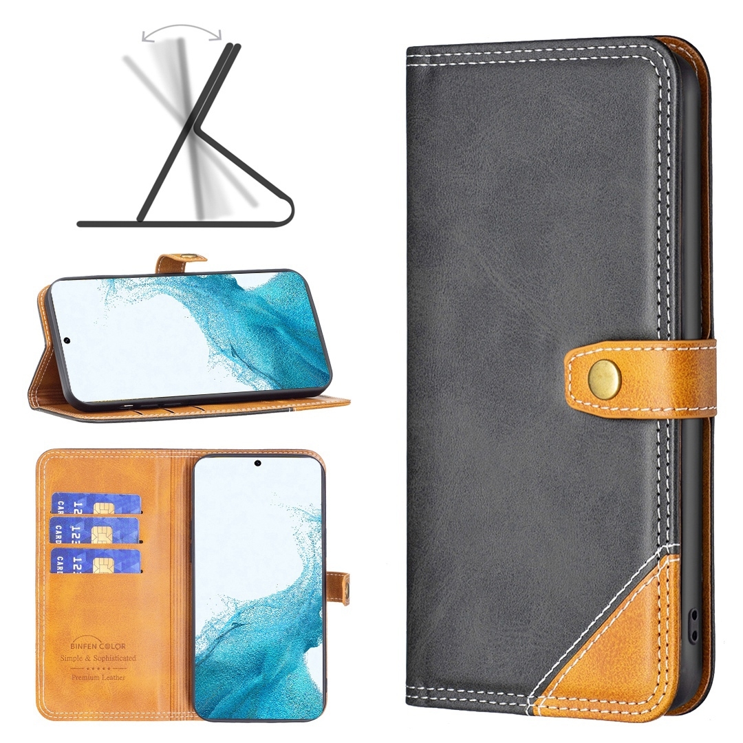 For Samsung Galaxy S22+ 5G Color Matching Double Sewing Thread Leather Phone Case(Black) For Samsung Galaxy S22+ 5G Color Matching Double Sewing Thread Leather Phone Case(Black)