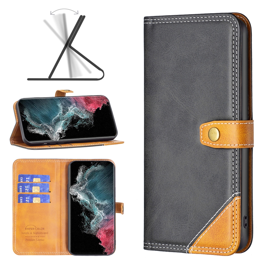 For Samsung Galaxy S22 Ultra 5G Color Matching Double Sewing Thread Leather Phone Case(Black) For Samsung Galaxy S22 Ultra 5G Color Matching Double Sewing Thread Leather Phone Case(Black)