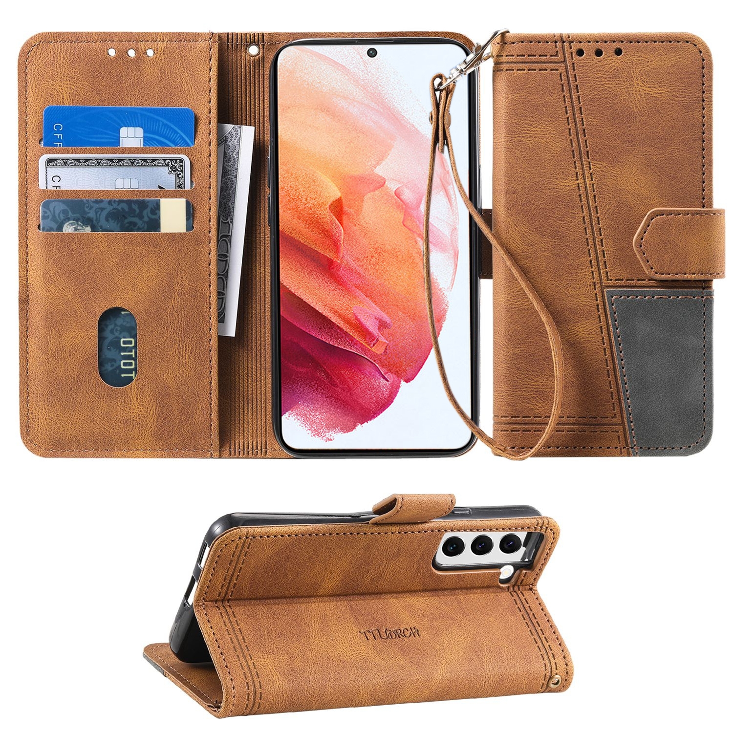 For Samsung Galaxy S21 5G Splicing Leather Phone Case(Brown) For Samsung Galaxy S21 5G Splicing Leather Phone Case(Brown)