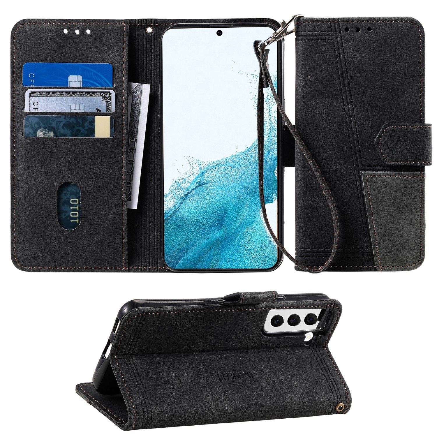 For Samsung Galaxy S22+ 5G Splicing Leather Phone Case(Black) For Samsung Galaxy S22+ 5G Splicing Leather Phone Case(Black)