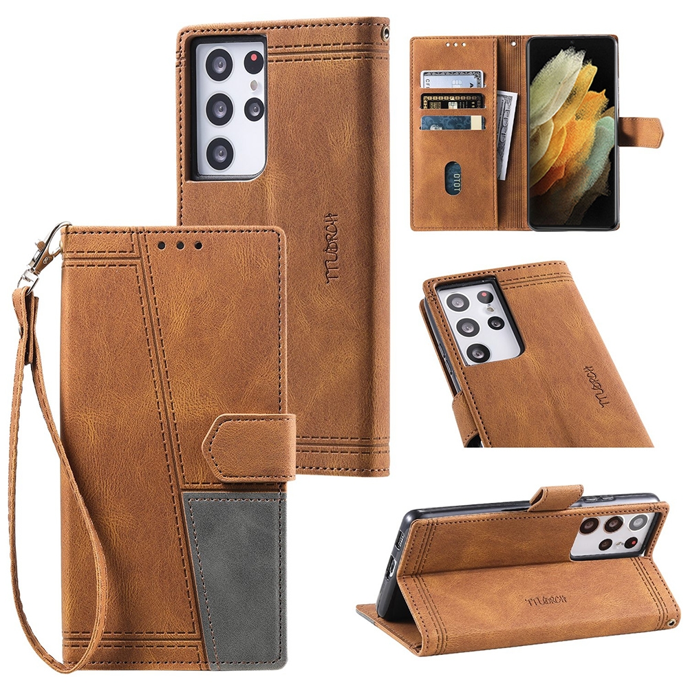 For Samsung Galaxy S21 Ultra 5G Splicing Leather Phone Case(Brown) For Samsung Galaxy S21 Ultra 5G Splicing Leather Phone Case(Brown)