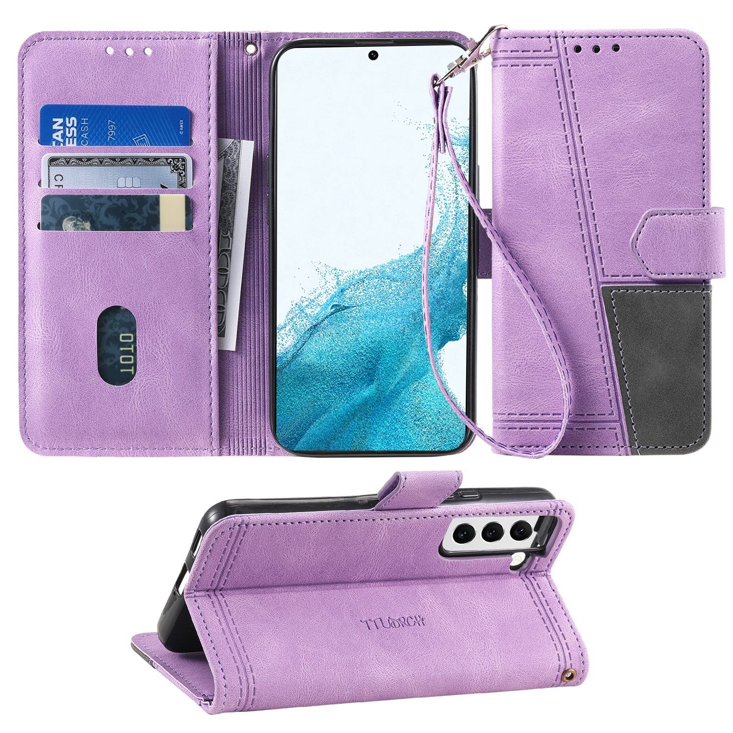 For Samsung Galaxy S22 5G Splicing Leather Phone Case(Purple) For Samsung Galaxy S22 5G Splicing Leather Phone Case(Purple)