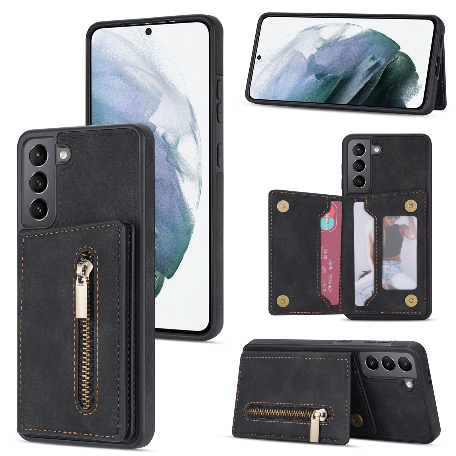 For Samsung Galaxy S22 5G Zipper Card Holder Phone Case(Black) For Samsung Galaxy S22 5G Zipper Card Holder Phone Case(Black)