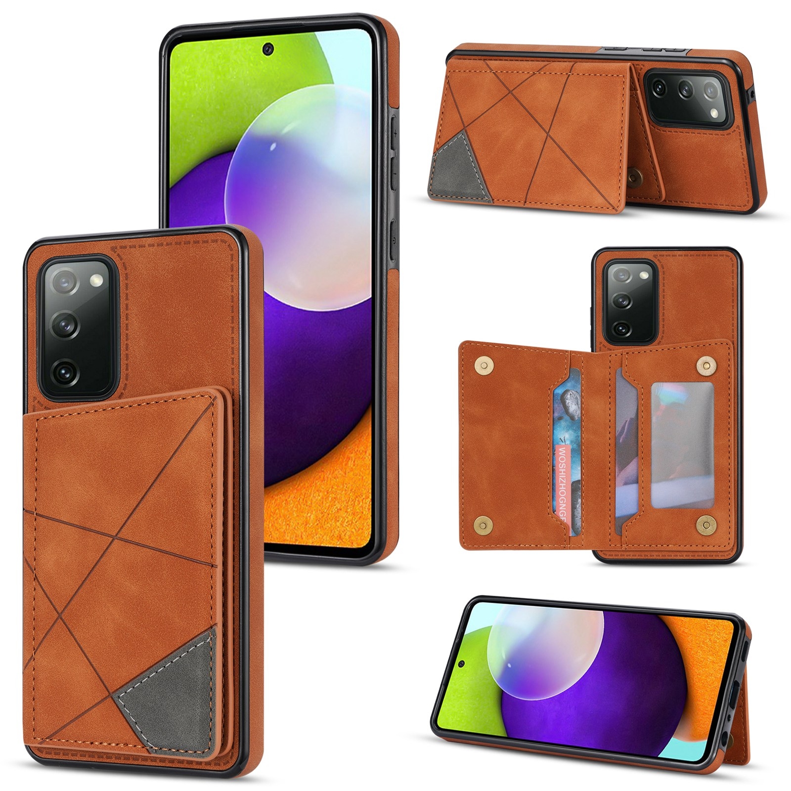 For Samsung Galaxy S20 FE Line Card Holder Phone Case(Brown) For Samsung Galaxy S20 FE Line Card Holder Phone Case(Brown)